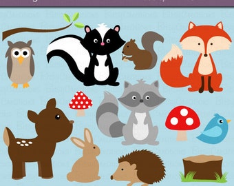 Skogsdjur Digital konst Set Clipart Kommersiellt bruk Clip Art DIREKT Nedladdning Skogsdjur Clipart Skogsdjur