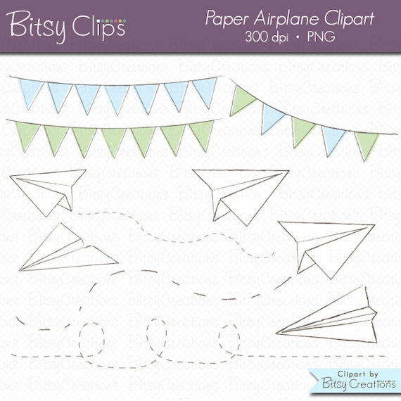 Paper Airplane Clipart Digital Art Set INSTANT DOWNLOAD Paper Clipart Airplane Clipart Bunting Clipart