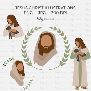 Jesus Christ Illustrations - Clipart PNG and JPG - Digital Art Set Clipart Commercial Use Clip Art INSTANT Download - Christian Christmas