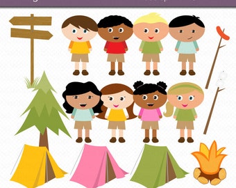 Camp Kids Digital Art Set Clipart Commercial Use Clip Art INSTANT DOWNLOAD Summer Camp Clipart