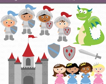 Knights and Dragon Digital Art Set Clipart Commercial Use Clip Art INSTANT Download Dragon Clipart Princess Clipart Knight Clipart