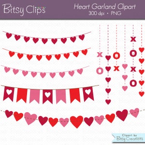 Heart Garland Clipart Digital Art Set INSTANT DOWNLOAD Valentine Clipart Garland Clipart Confetti Garland