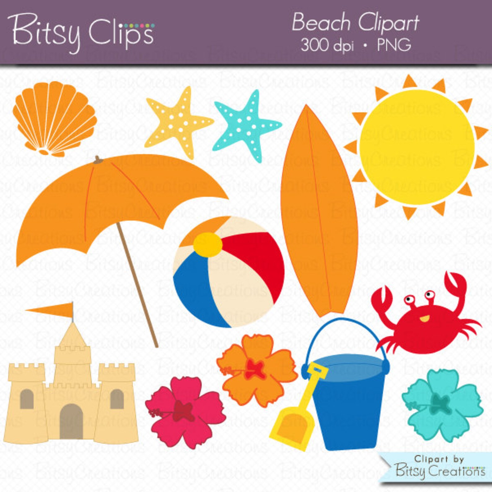 Beach Digital Art Set Clipart Commercial Use Clip Art INSTANT DOWNLOAD ...