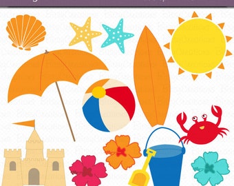 Beach Digital Art Set Clipart Commercial Use Clip Art INSTANT DOWNLOAD Sand Summer Beach Clipart