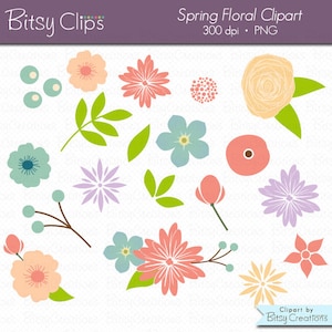 Spring Floral Flowers Digital Art Set Clipart Commercial Use Clip Art INSTANT DOWNLOAD Flower Clipart Floral Clipart