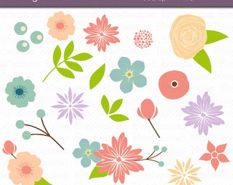 Spring Floral Flowers Digital Art Set Clipart Commercial Use Clip Art INSTANT DOWNLOAD Flower Clipart Floral Clipart