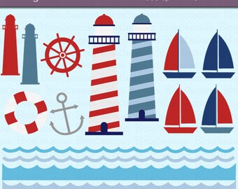 Lighthouse Nautical Digital Art Set Clipart Commercial Use Clip Art INSTANT Download Nautical Clipart Lighthouse Clipart