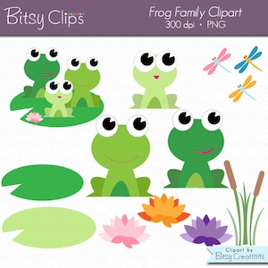 Frog Family Digital Art Set Clipart Commercial Use Clip Art INSTANT Download Frog Clipart Nature Clipart
