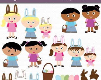 Easter Kids (Siblings Set) Digital Art Set Clipart Commercial Use Clip Art INSTANT Download Easter Clipart Easter Egg Hunt Clip Art