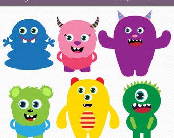 Cute Monsters Clipart Digital Art Set Commercial Use Clip Art INSTANT DOWNLOAD Monster Clipart Set 2