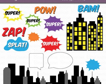 Hero Comic-tillbehör Digital konstuppsättning Clipart Kommersiellt bruk Clip Art DIREKT Nedladdning Hero Clip Art ComicText