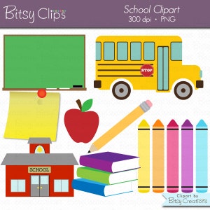 School Clipart Digital Art Set INSTANT DOWNLOAD School Bus Clipart Back to School
