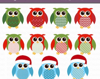Christmas Owls Clipart Digital Art Set INSTANT DOWNLOAD Christmas Clipart Owl Clip Art