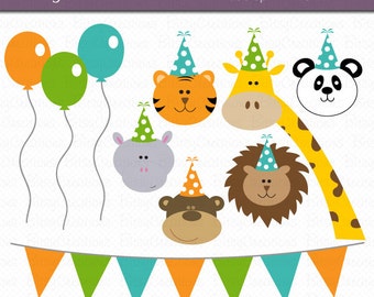 Party Animals Digital Art Set Clipart Commercial Use Clip Art INSTANT DOWNLOAD Birthday Clipart Party Clipart