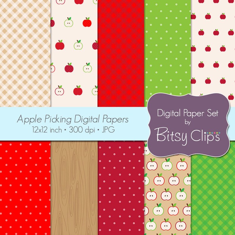 Apple Picking Digital Paper Set Scrapbook Paper INSTANT DOWNLOAD Apple