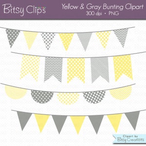 Yellow and Gray Bunting Clipart Digital Art Set Banner Flag INSTANT DOWNLOAD Banner Clipart Bunting Clipart