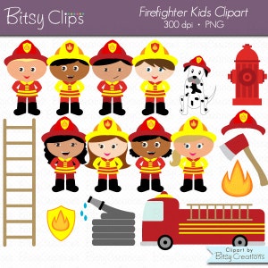 Firefighter Kids Digital Art Set Clipart Commercial Use Clip Art INSTANT Download Fireman Clipart Firemen Clipart Girl Firefighters