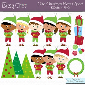 Christmas Elves Digital Art Set Clipart Commercial Use Clip Art INSTANT Download Christmas Clipart image 1