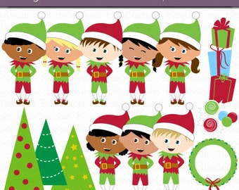 Christmas Elves Digital Art Set Clipart Commercial Use Clip Art INSTANT Download Christmas Clipart