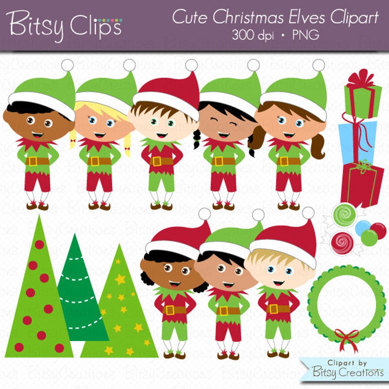 Christmas Elves Digital Art Set Clipart Commercial Use Clip Art INSTANT Download Christmas Clipart image 1