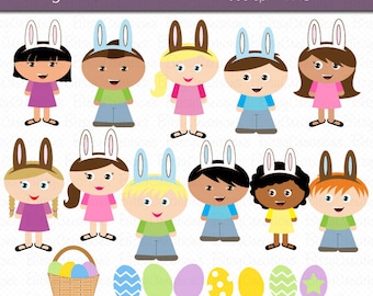Easter Children Digital Art Set Clipart Commercial Use Clip Art INSTANT Download Easter Clipart Easter Egg Hunt Clip Art