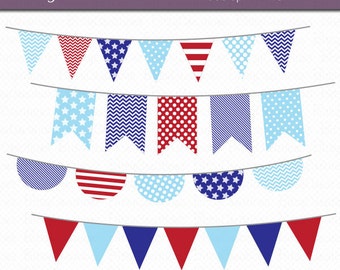 Patriotic Bunting Clipart Digital Art Set Red White and Blue Banner Flag INSTANT DOWNLOAD