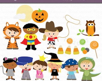 Cute Halloween Kinder digitale Kunst-Set Clipart kommerzielle Nutzung Clip Art sofort-Download Halloween Clipart