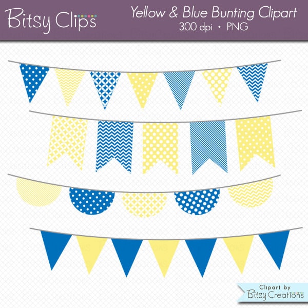 Yellow and Blue Bunting Clipart Digital Art Set Banner Flag INSTANT DOWNLOAD Banner Clipart Bunting Clipart