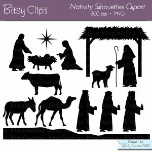 Christmas Nativity Silhouettes Digital Art Set Clipart Commercial Use Clip Art INSTANT Download Nativity Clipart Christmas Clipart image 1