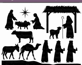 Julens födelse silhuetter digital konst set Clipart kommersiellt bruk Clip Art DIREKT nedladdning Födelse Clipart Jul Clipart