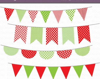 Weihnachten Bunting Clipart-digitale Kunst-Set rot grün Banner Flagge sofort-DOWNLOAD Weihnachten Clipart