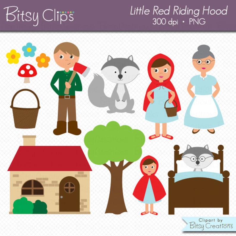 Little Red Riding Hood Clipart Commercial Use Clip Art INSTANT Download ...