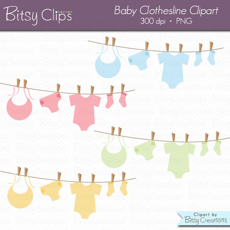 Baby Clothesline Digital Art Set Clipart Commercial Use Clip Art