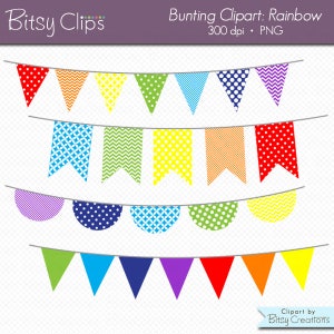 Rainbow Bunting Clipart Digital Art Set Rainbow Colors Banner Flag INSTANT DOWNLOAD