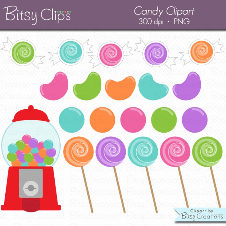 Candy Digital Art Set Clipart Commercial Use Clip Art INSTANT DOWNLOAD Gumball Clipart Candy Clipart image 1