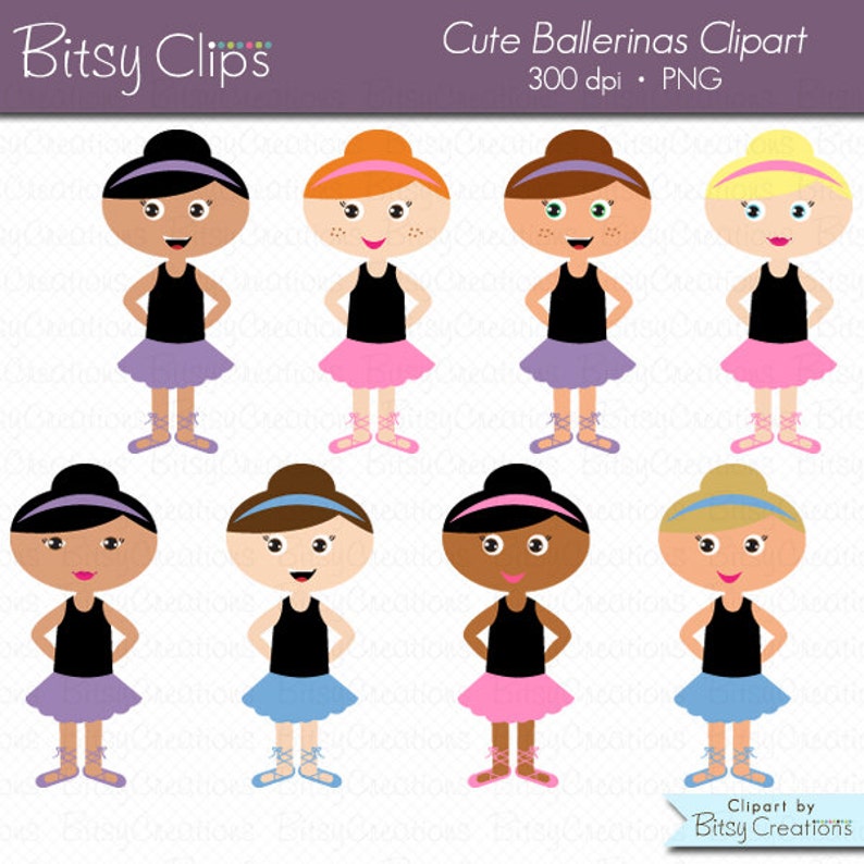 Cute Ballerinas Digital Art Set Clipart Commercial Use Clip Art INSTANT Download Ballerina Clipart image 1