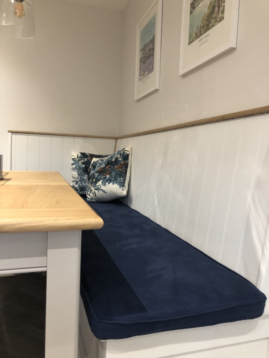 Custom Cotton Blue Bench Cushion Made to Order, Washable, Removable ...