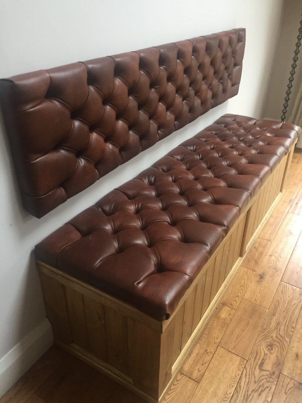 Custom Bench Cushion Faux Leather Buttoned Plywood Base. Etsy UK