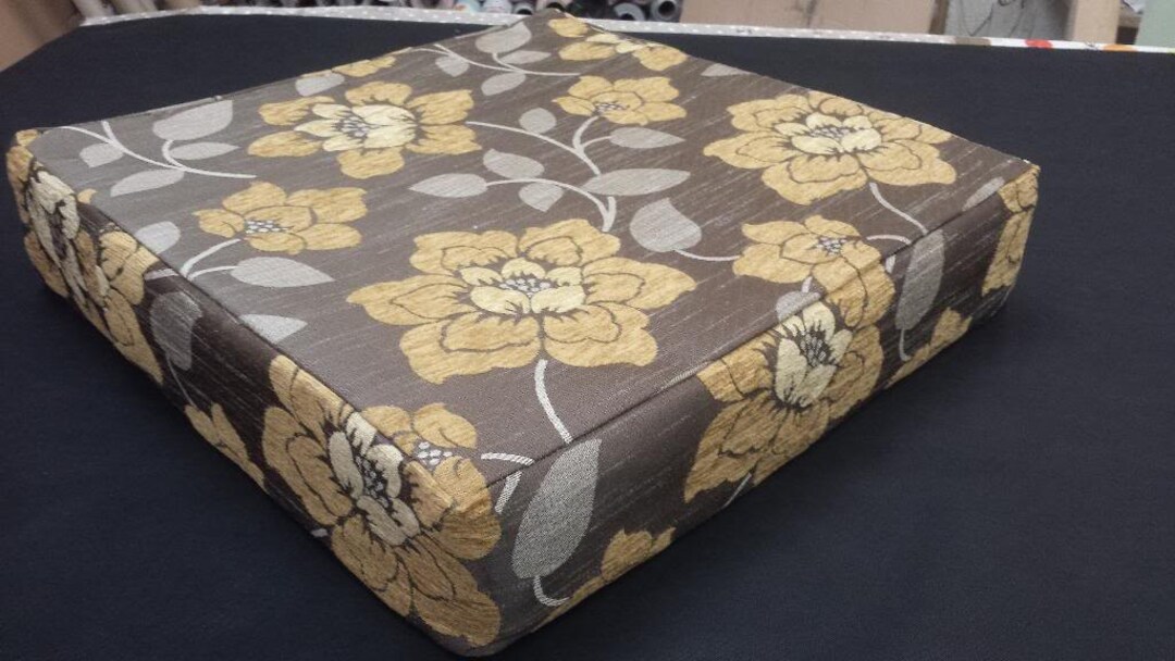 Custom Sofa Seat Cushion 22 X 24 X 4 Floral Design Chenille, Zipper on