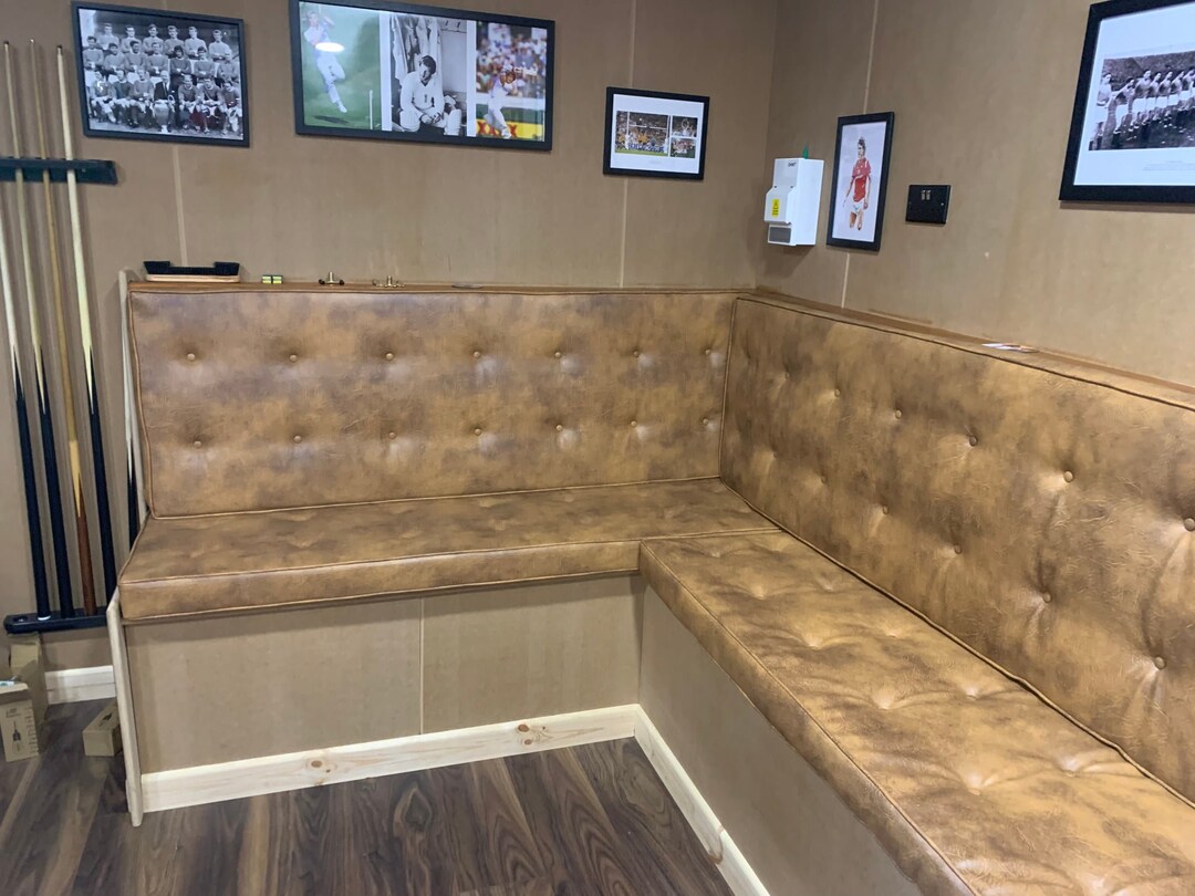 Banquette Seating, Honey Yellow Faux Leather Bench Cushion Buttoned