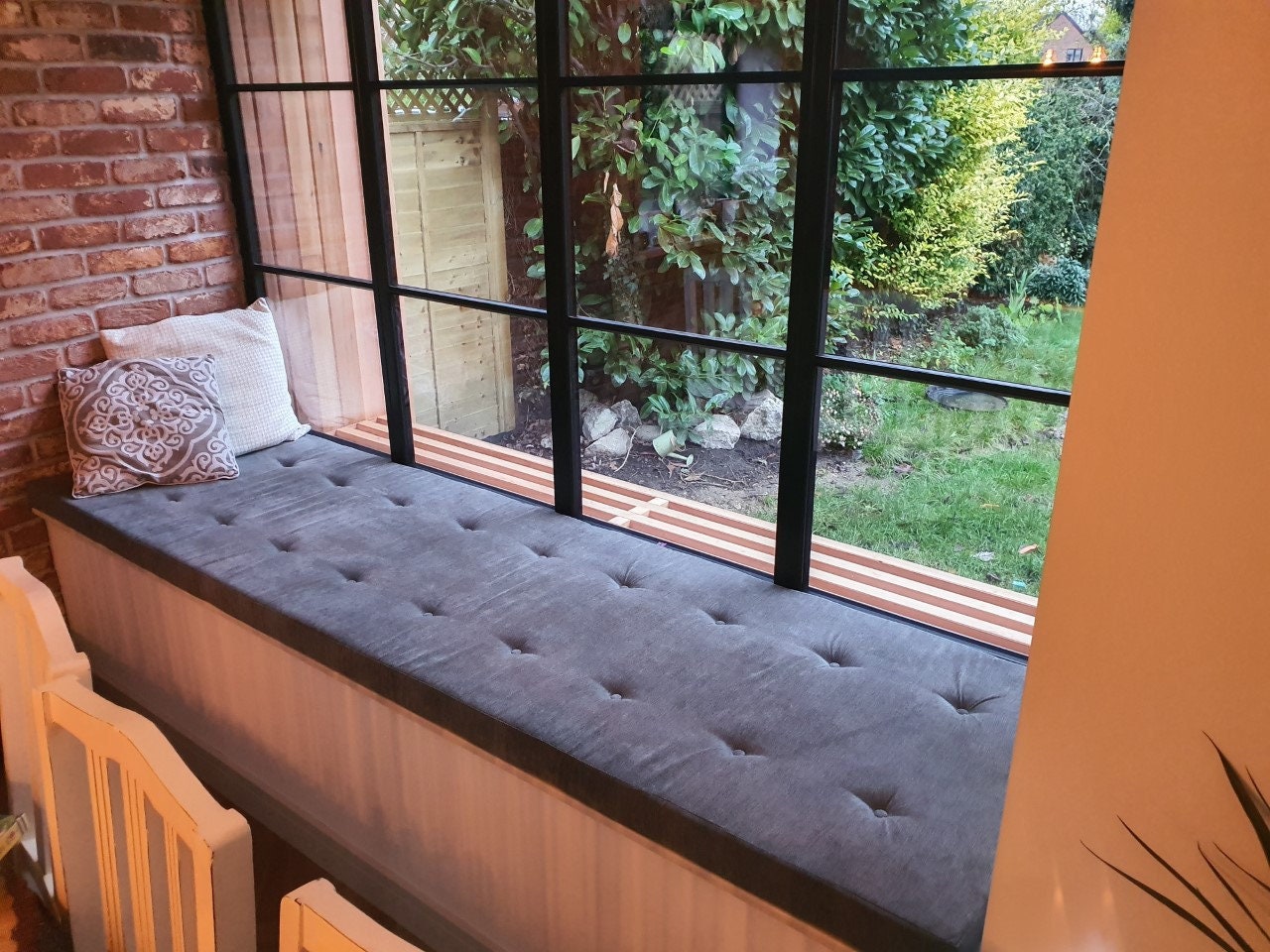 Window Seat Cushion Earley Grey Buttoned Made to Order High Etsy UK