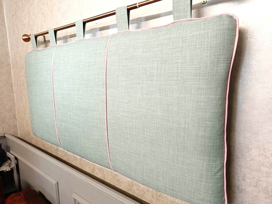 Soft Washable Linen Look Duck Egg Pink Piping Headboard Bed Etsy UK