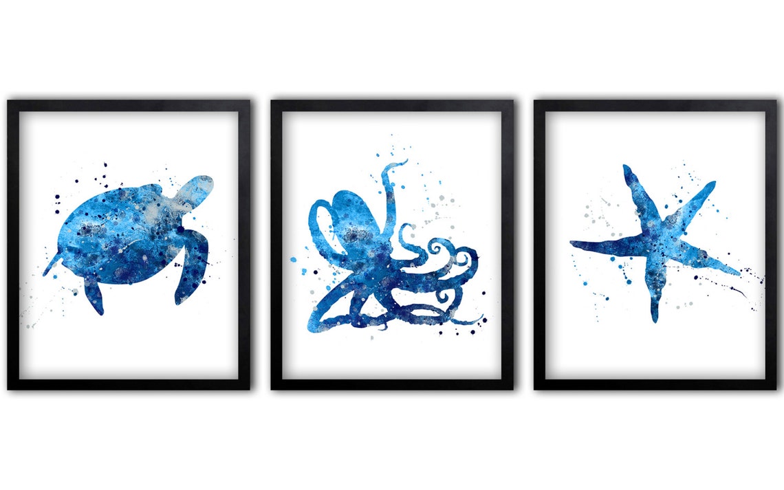 Navy Blue Nautical Wall Art Bathroom Art Decor Limited Etsy