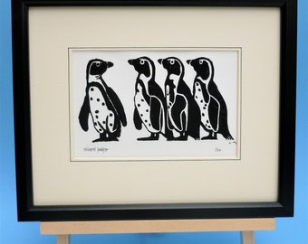 Penguins. Nature inspired limited edition linocut print