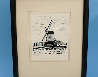 Windmill. Bygones inspired limited edition linocut print
