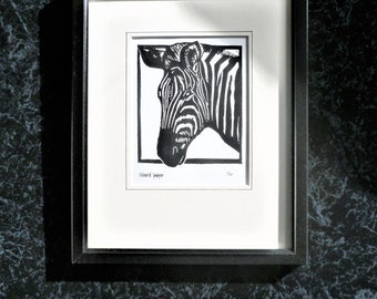 Zebra. Nature inspired limited edition linocut print