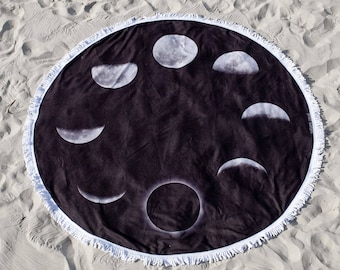 Moon Phases Round Beach Towel with Tassels