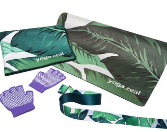 Tropical Yoga Gift Set, Banana Leaf Yoga Accessories, Yoga Lover Gift, Wellness Gift Box, Yoga Mat Strap, Yoga Blocks, Birthday Gift