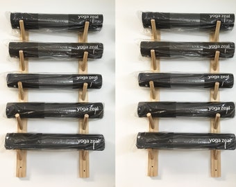 10 Yoga Mat Rack, Wooden Wall Mount Storage, Fitness Equipment Organizer, Foam Roller Holder, Home Gym Storage, Yoga Studio Rack