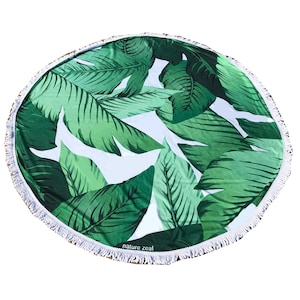 Banana Leaf Round Beach Towel with Tassels /Beverly Hills Leaves Print Round Beach Towel/ Palm Print/ Banana Leaf Towel